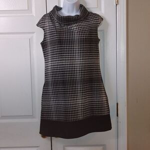 Express Black White Plaid Shift Dress Medium Woman Mock Cowl Neck Pockets